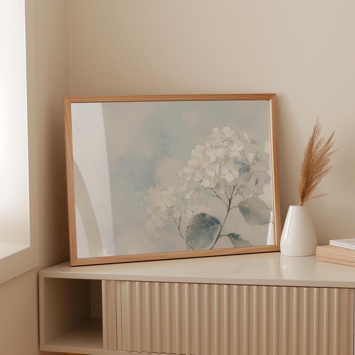 White Hydrangea Watercolor Floral Art Print