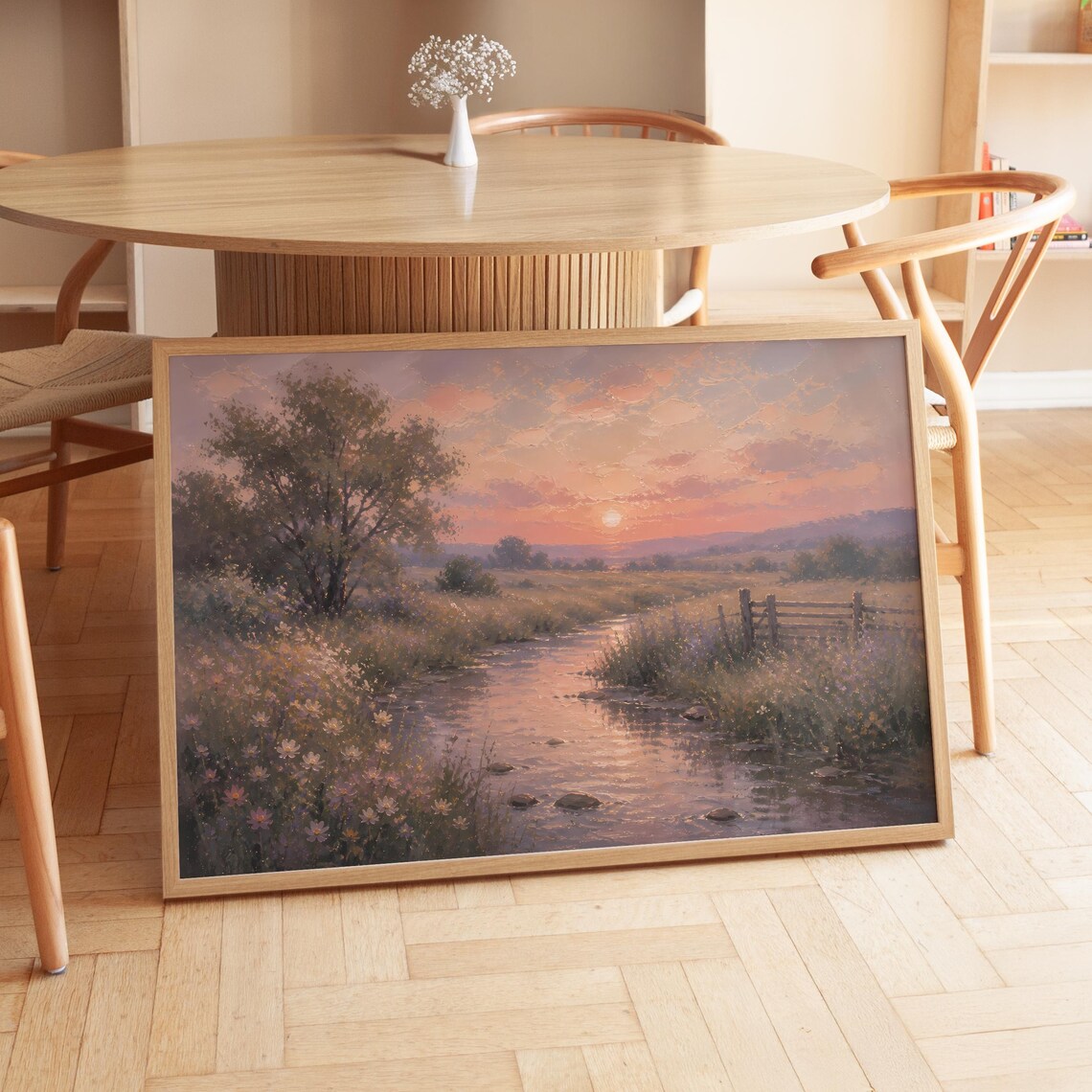 Wildflower Meadow Sunset Landscape Impressionist Oil Painting Poster