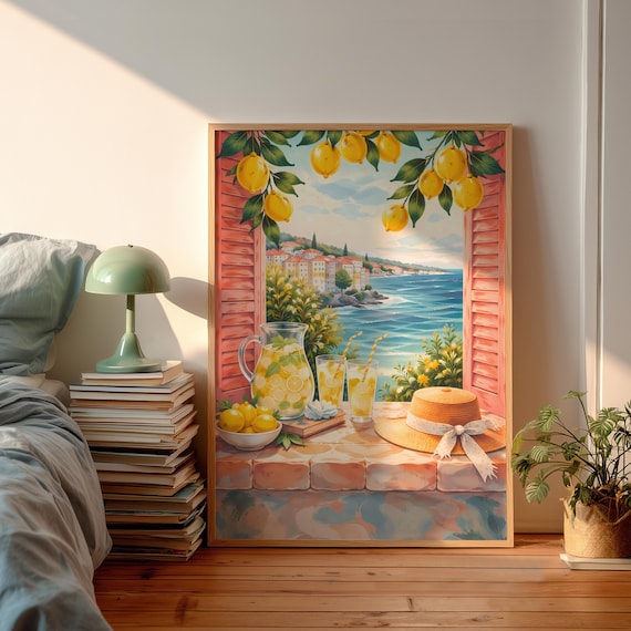 Amalfi Coast Lemonade Window View Shutters Mediterranean Sea Poster