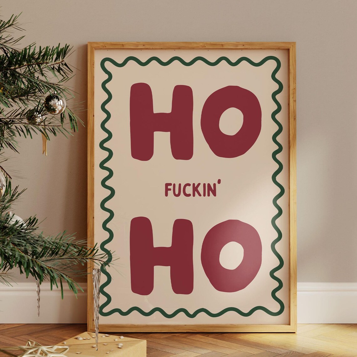 Ho Fuckin Ho Funny Retro Red Sweary Christmas Typography Poster
