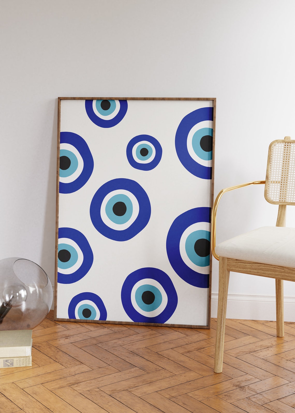 Blue Evil Eye Nazar Amulet Pattern Mediterranean Decor Poster