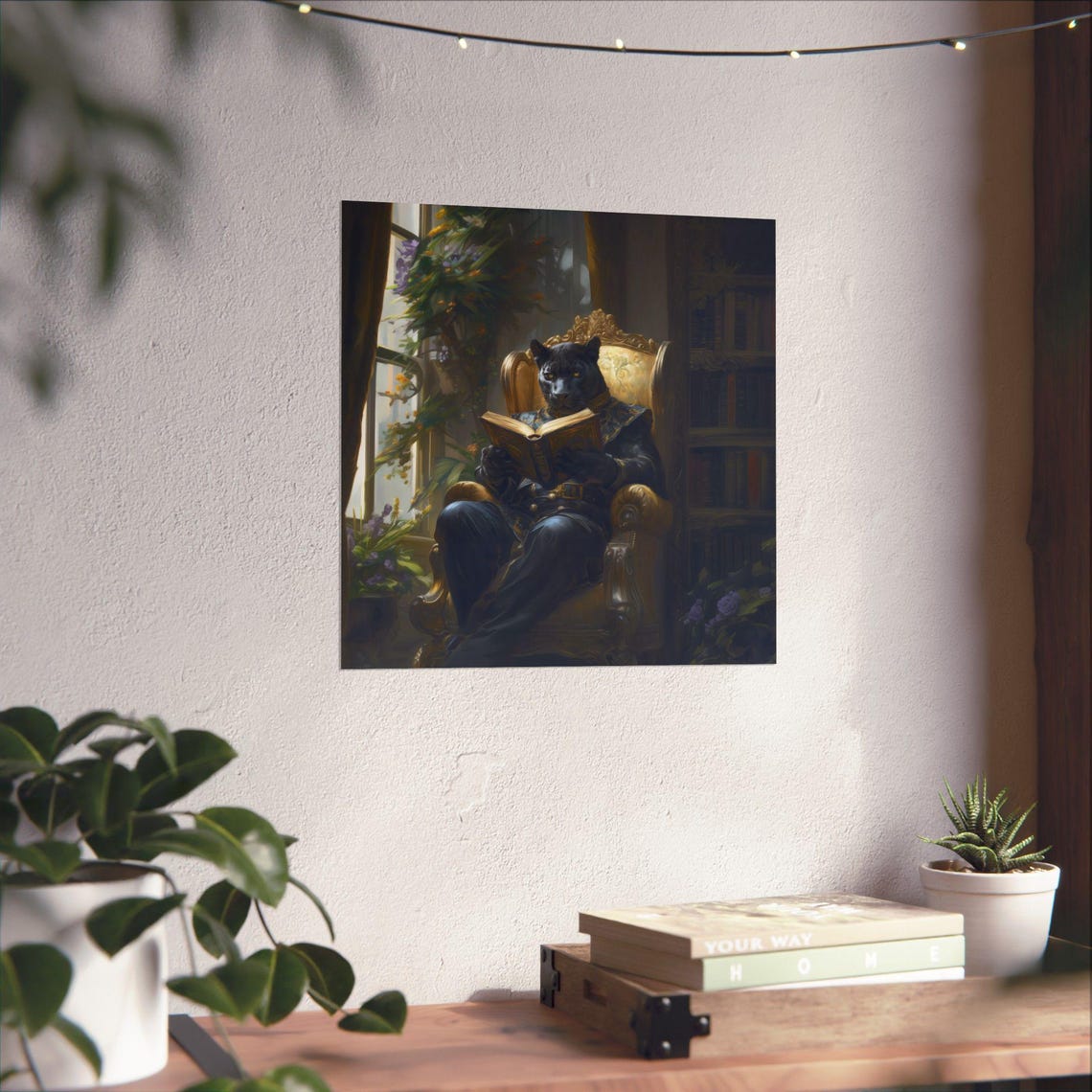 Majestic Black Panther Reading Book In A Grand Library Poster - Image 3