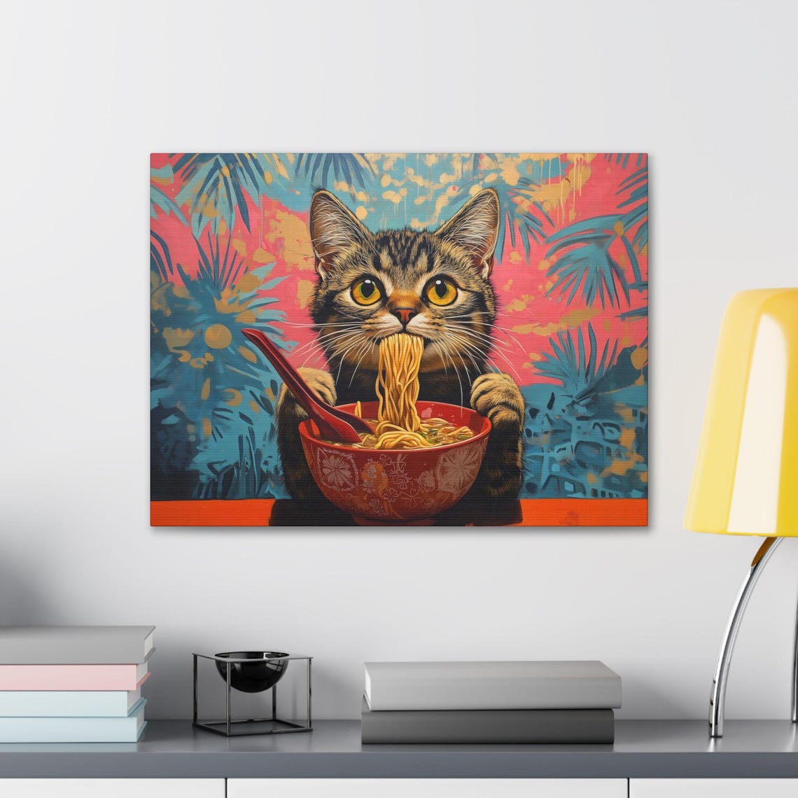 Maximalist Eclectic Ramen Tabby Cat Print Bold Altered Animal Portrait Fantasy Fun Colorful Renaissance Rustic Art - Image 2