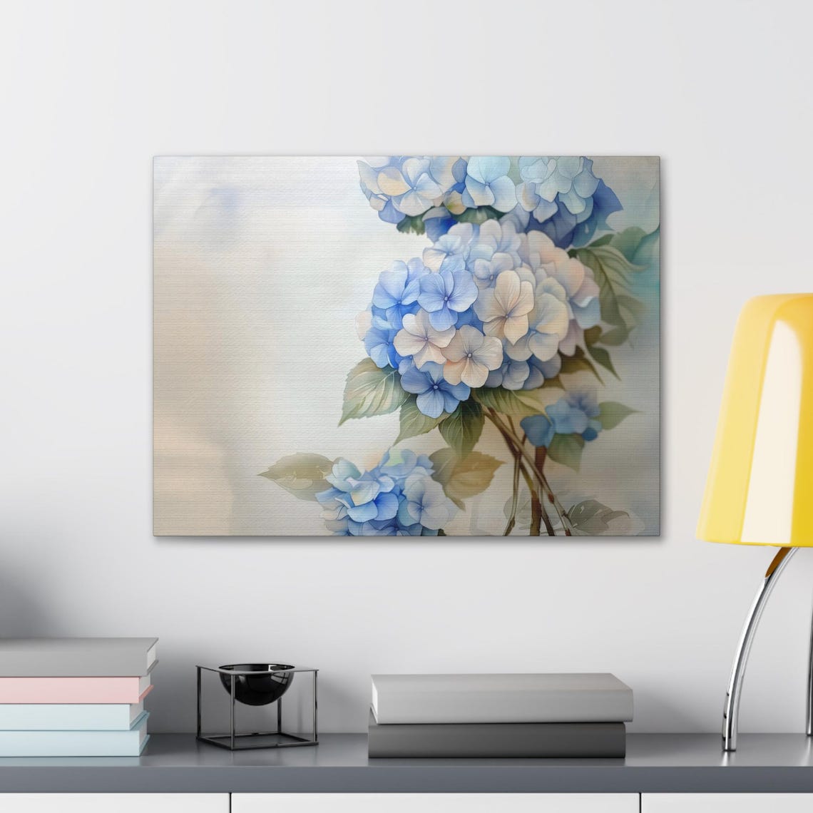 Blue Hydrangea Watercolor Pastel Blossoms Soft Floral Wall Art - Image 2