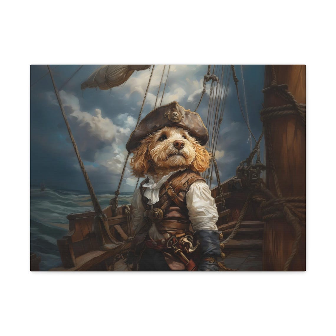 Golden Doodle Pirate Ship Deck Adventure Swashbuckling Dog Art Poster - Image 2