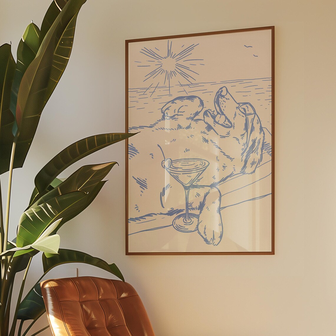 Cocktail Summer Dog Art Print, Coastal Wall Art