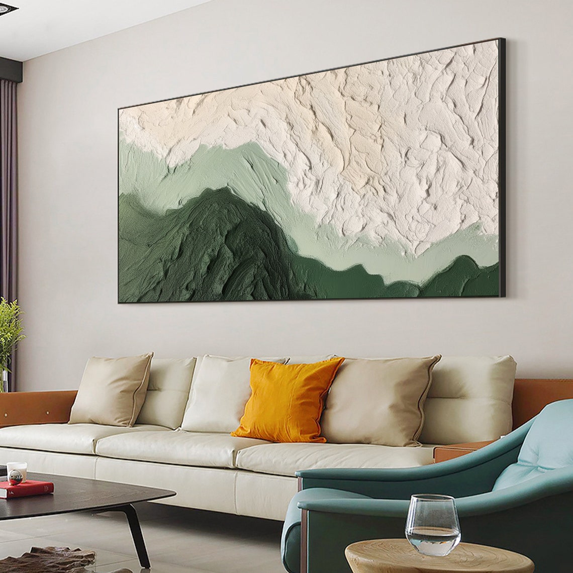 Sage Green Mountain Minimalist Textured Abstract Landscape Poster - Image 3