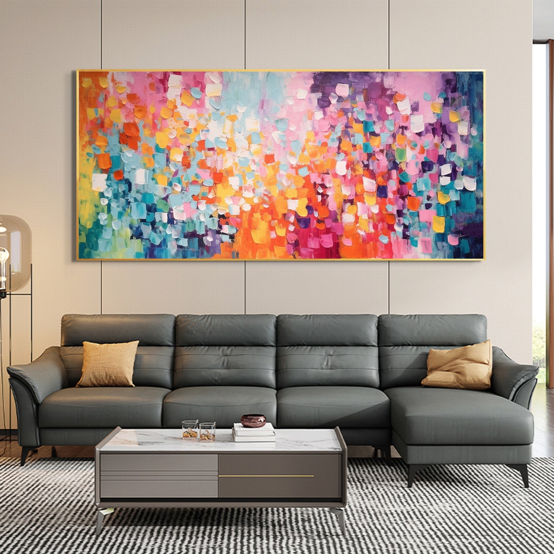Colorful Mosaic Dabs Orange Glow Center Confetti Abstract Poster - Image 5