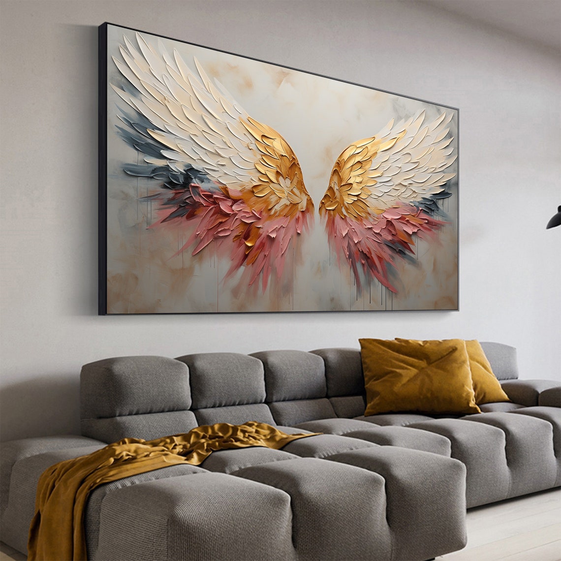 Golden White Angel Wings With Soft Blush Pink Feather Tips Poster - Image 4