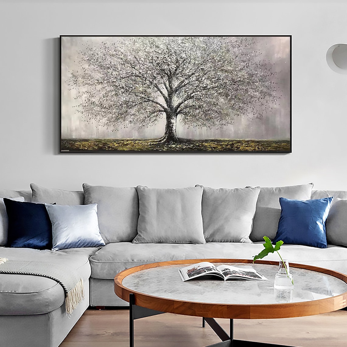 Silver Blossom Tree of Life Panoramic Oil Painting Art Print - Image 5