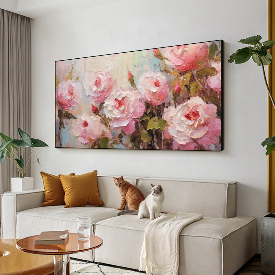 Blush Pink Rose Garden Textured Impasto Floral Oil Painting Poster - Image 4