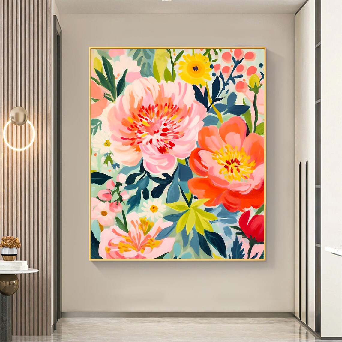 Colorful Abstract Pink Peony Flowers Modern Oil Painting Poster - Image 5