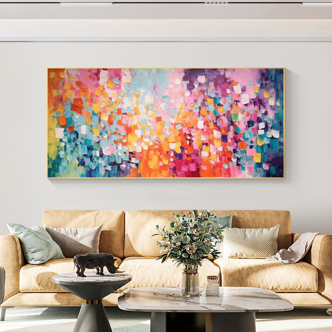Colorful Mosaic Dabs Orange Glow Center Confetti Abstract Poster - Image 6