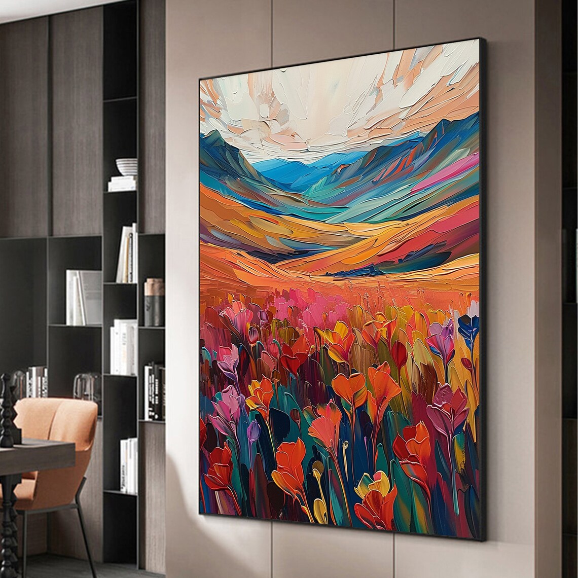 Colorful Mountain Valley Spring Flower Field Fauvist Landscape Poster - Image 4