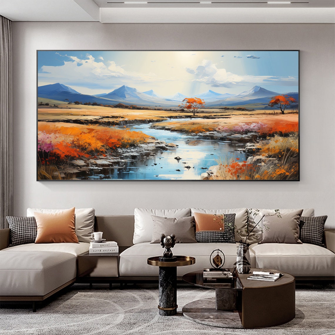 Autumn River Valley Blue Mountains Landscape Oil Painting Poster - Image 5