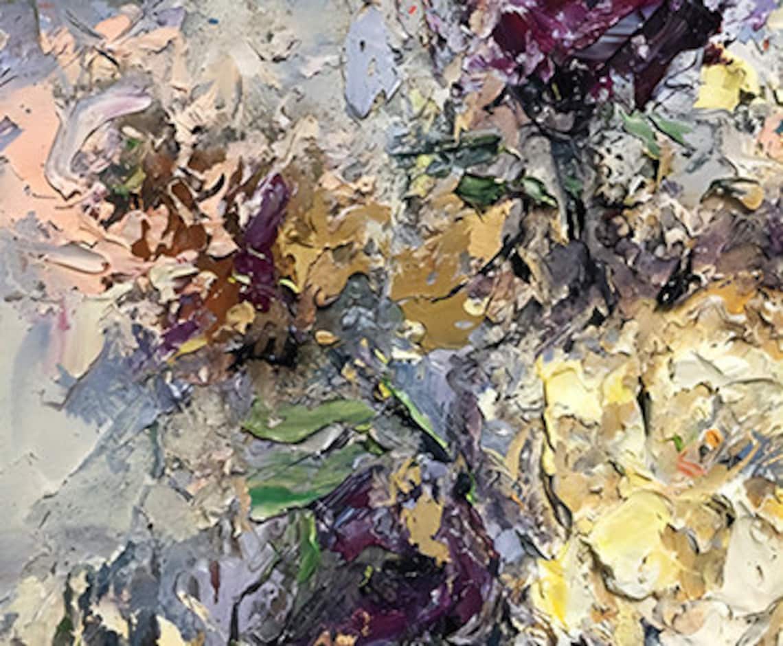Muted Grey Purple Gold Textured Abstract Modern Decorative Poster - Image 4