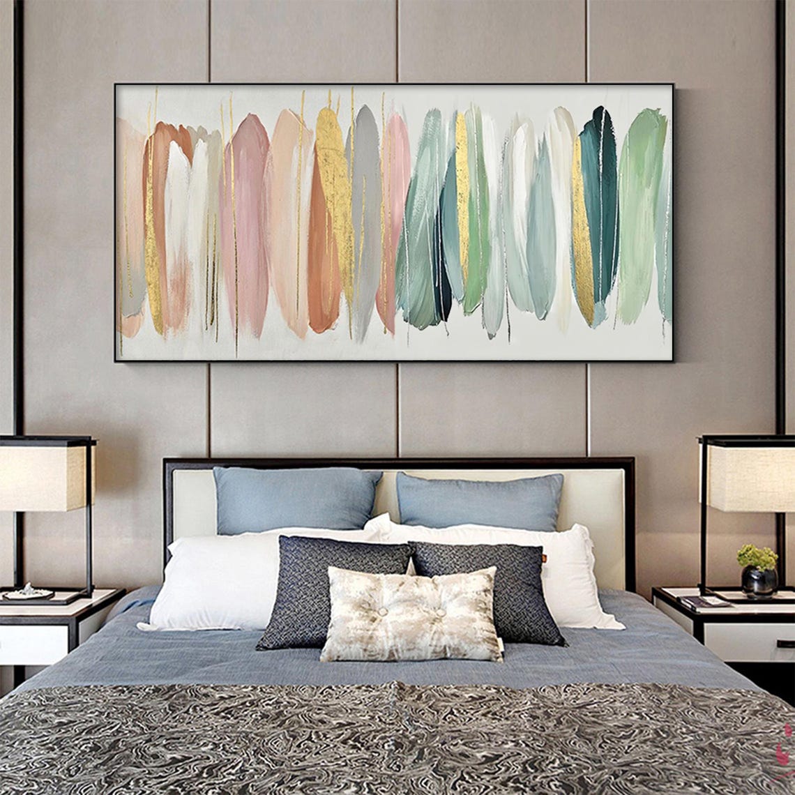 Pastel Feather Brushstrokes Blush Pink Green Gold Minimal Poster - Image 5