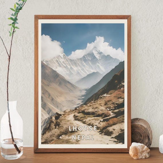 Lhotse Nepal Poster Himalayan Mountain Wall Art High Altitude Landscape Print Nepal Trekking Decor Scenic Adventure Travel Art