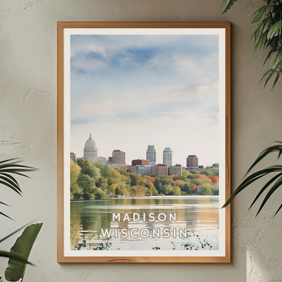 Madison Wisconsin Poster Wisconsin Art Print Lake Mendota Wall Art Capitol Skyline Poster Madison Wi Art Wisconsin Decor Midwestern