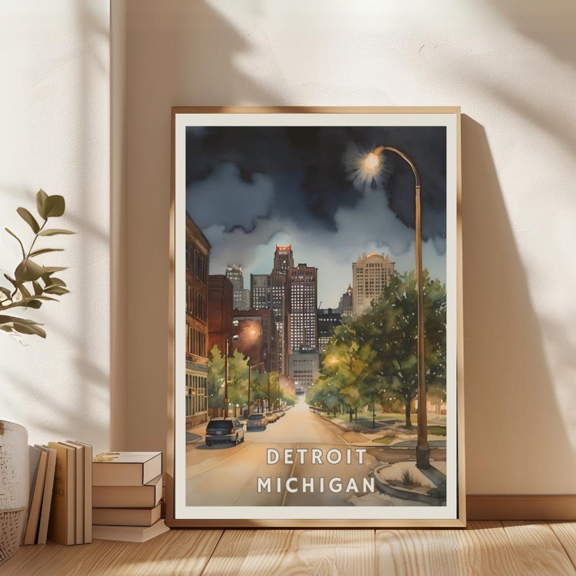 Detroit Michigan Poster Nighttime Cityscape Wall Art Urban Night Skyline Print Detroit Street Midwest Decor Michigan Travel Gift - Image 2