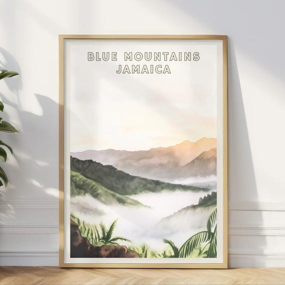 Blue Mountains Jamaica Poster Caribbean Landscape Wall Art Tropical Mountain Print Jamaican Decor For Home Office Or Cabin