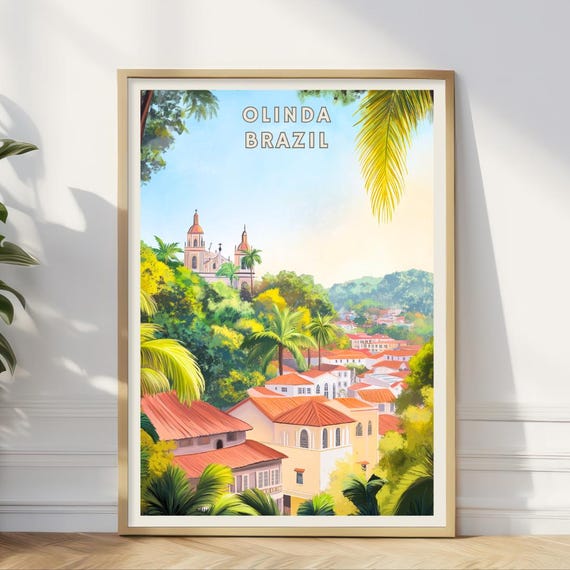 Olinda Brazil Travel Poster Colorful Colonial Town Wall Art