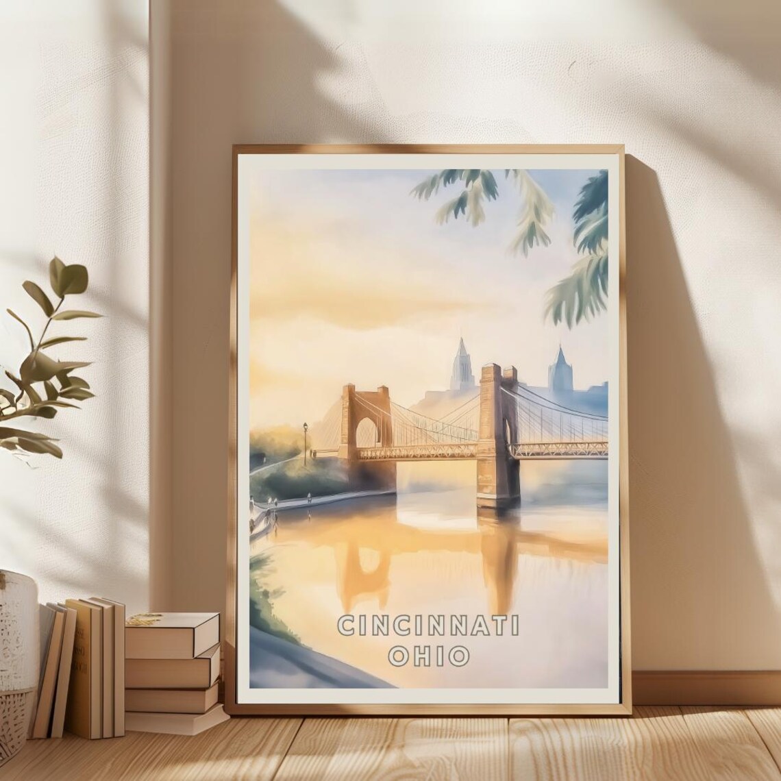 Cincinnati Ohio, Roebling Bridge River Travel Poster - Image 2