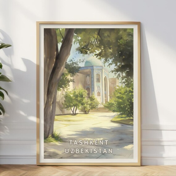 Tashkent Uzbekistan Poster Central Asia Wall Art Islamic Architecture Print Blue Dome Travel Decor Historic City Landscape Artwork