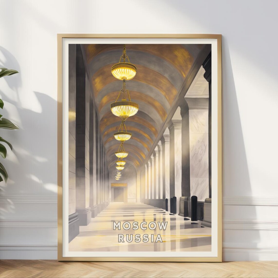 Moscow Russia Metro Station Grand Hall Chandelier Travel Art Poster