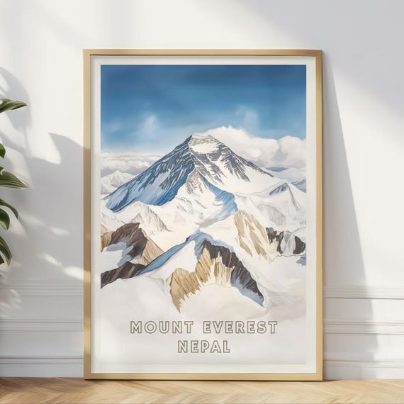 Mount Everest Nepal Poster Himalayan Mountain Print Adventure Climbing Wall Art Snowy Peak Decor Travel Office Home Cabin Lodge Gift