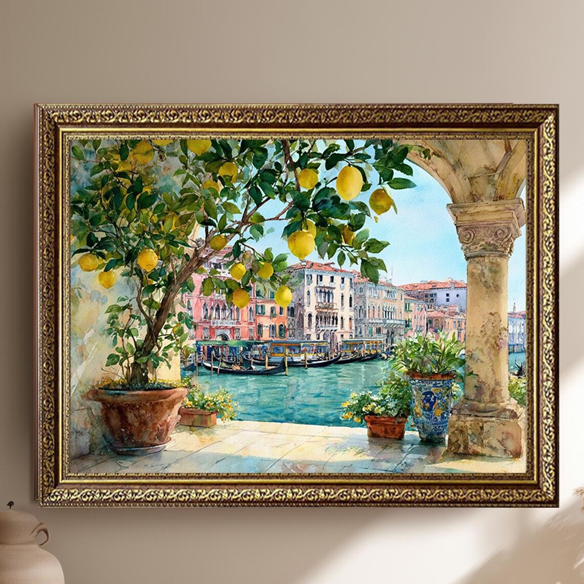 Venice Grand Canal Lemon Tree Terrace Watercolor Wall Art Canvas