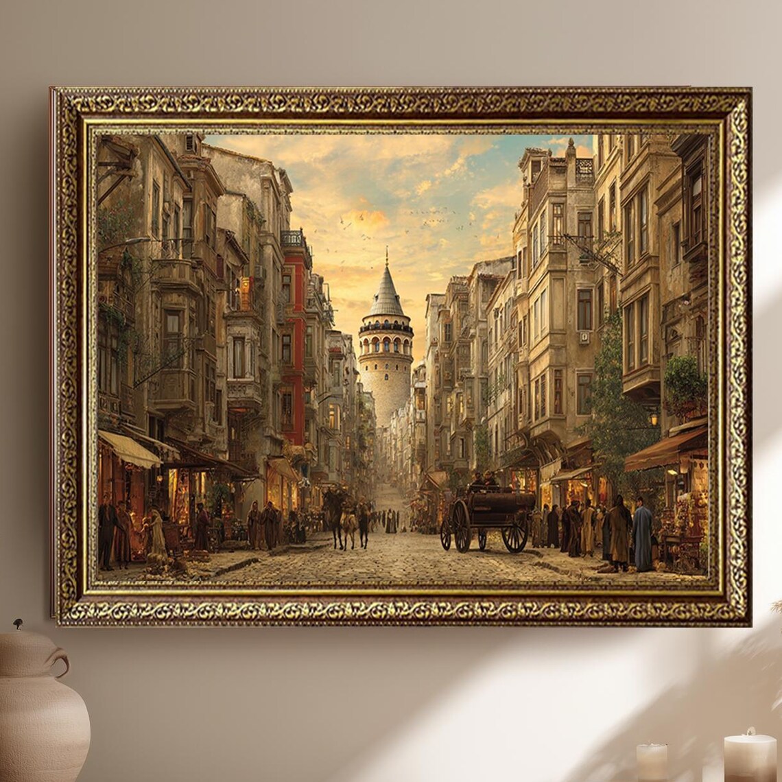 Galata Tower Istanbul Vintage Street Scene Ottoman Era Poster