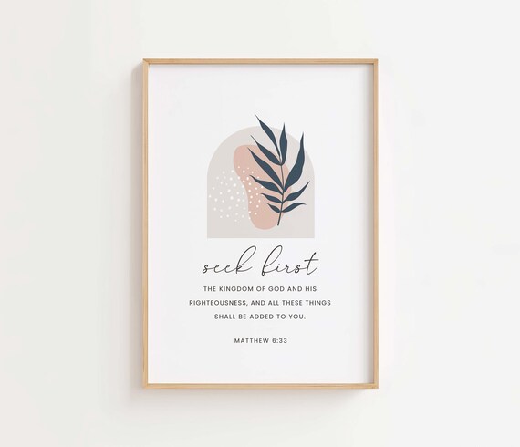 Matthew 633 Seek First The Kingdom Of God Boho Bible Verse Wall Art Christian Home Dcor Floral Scripture