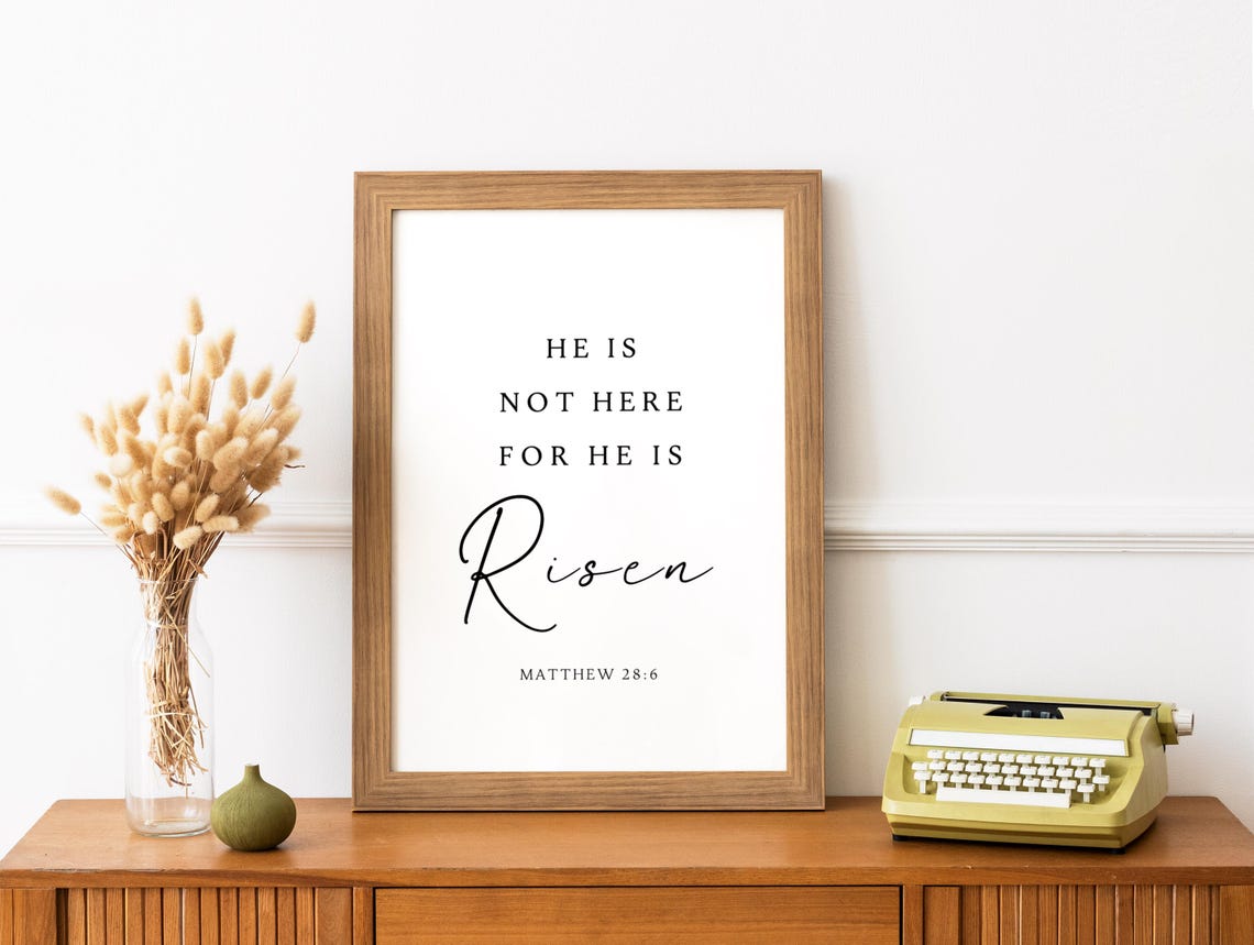 He Is Risen Matthew 286 Easter Scripture Poster Beige Minimalist