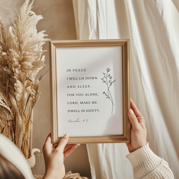 Psalm 48 Niv In Peace I Will Lie Down Sleep Print Christian Wall Art Bedroom Scripture Bible Verse