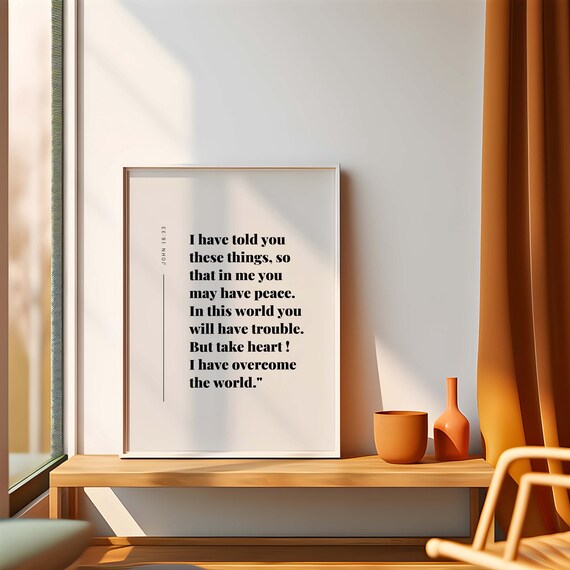John 1633 Niv You May Have Peace I Overcome The World Bible Verse Wall Art Scripture Baptism Gift