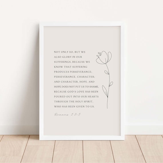 Romans 5 3 5 Perseverance Hope Scripture Floral Line Minimal Poster