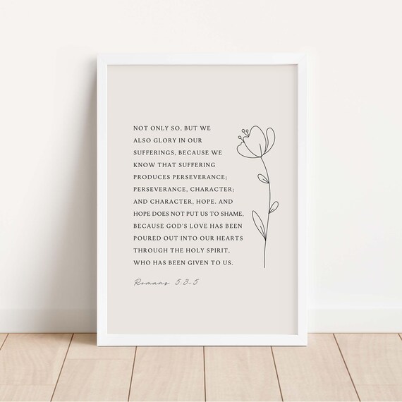 Romans 535 Niv Bible Verse Wall Art Perseverance Character Hope Christian Home Decor Scripture Print Gift