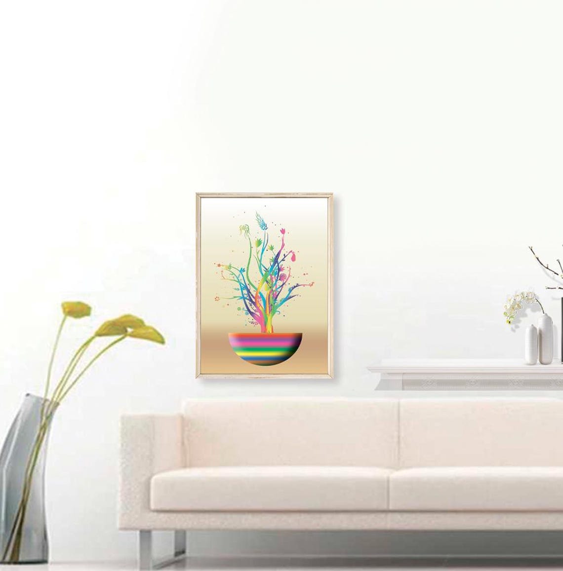 Boho Rainbow Tree Striped Pot Colorful Botanical Eclectic Art Poster - Image 3
