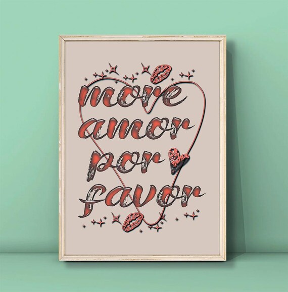 More Amor Por Favor Red Maximalist Typography Heart Kiss Poster
