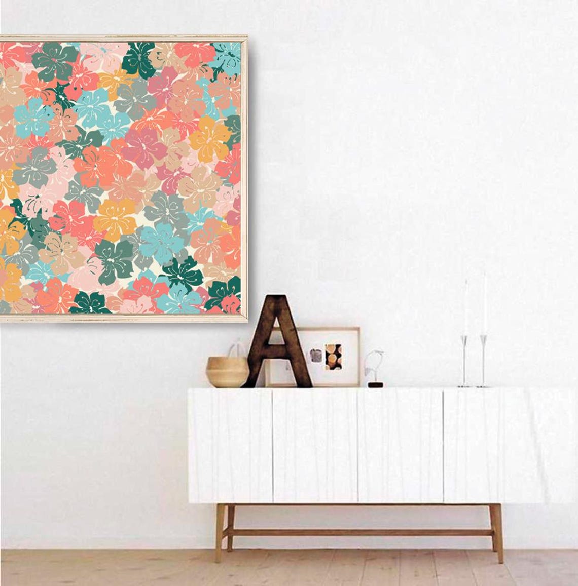 Colorful Abstract Hibiscus Flower Pattern Botanical Modern Art Poster - Image 2