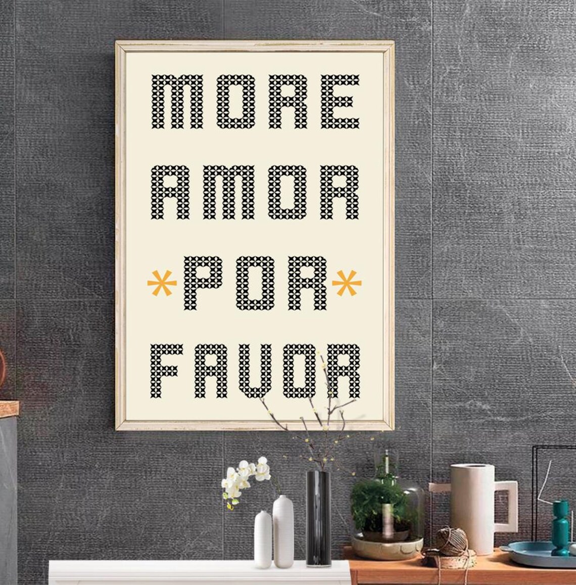 More Amor Por Favor Patterned Lettering Quote Poster With Gold Accents - Image 3