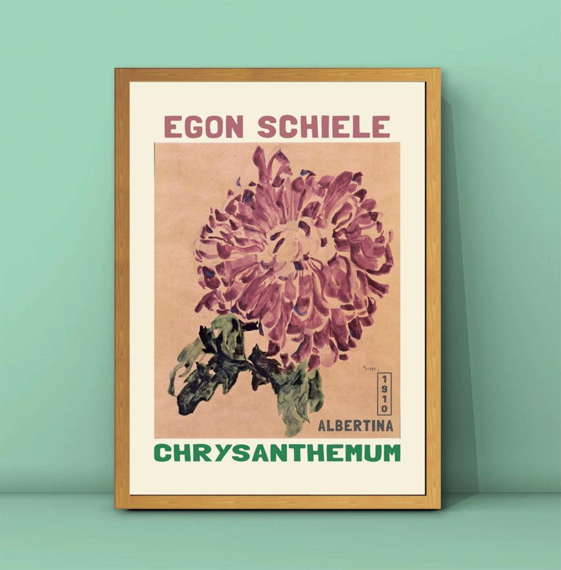 Egon Schiele 1910 Red Chrysanthemum Albertina Flower Exhibition Poster