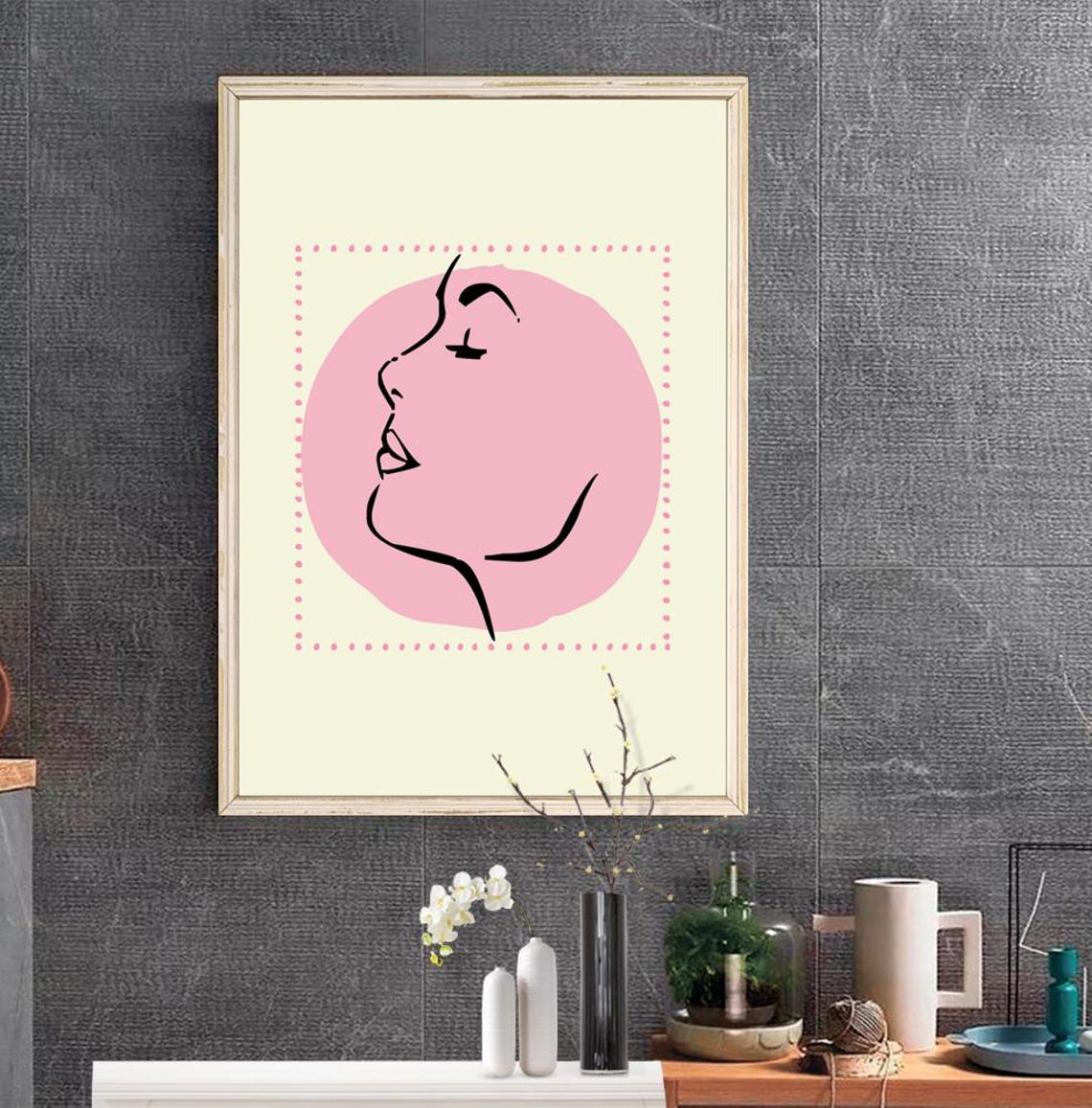 Boho Woman Art Print Woman Line Art Boho Woman Wall Art Boho Woman Poster Neutral Simple Print Pink Woman Print Download - Image 2