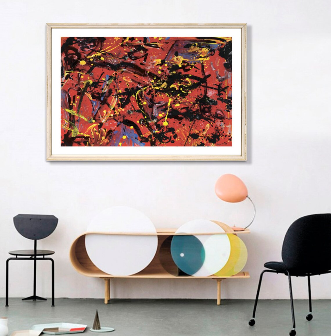 Jackson Pollock Black Yellow Red Drip Abstract Poster Vintage Wall Decor - Image 2