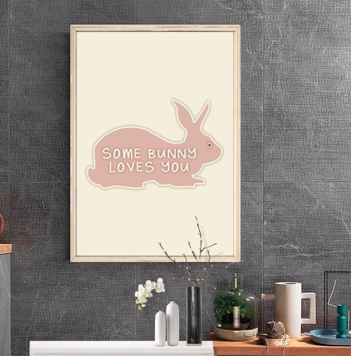 Some Bunny Loves You Pink Rabbit Spring Nursery Kids Decor Poster - Image 2