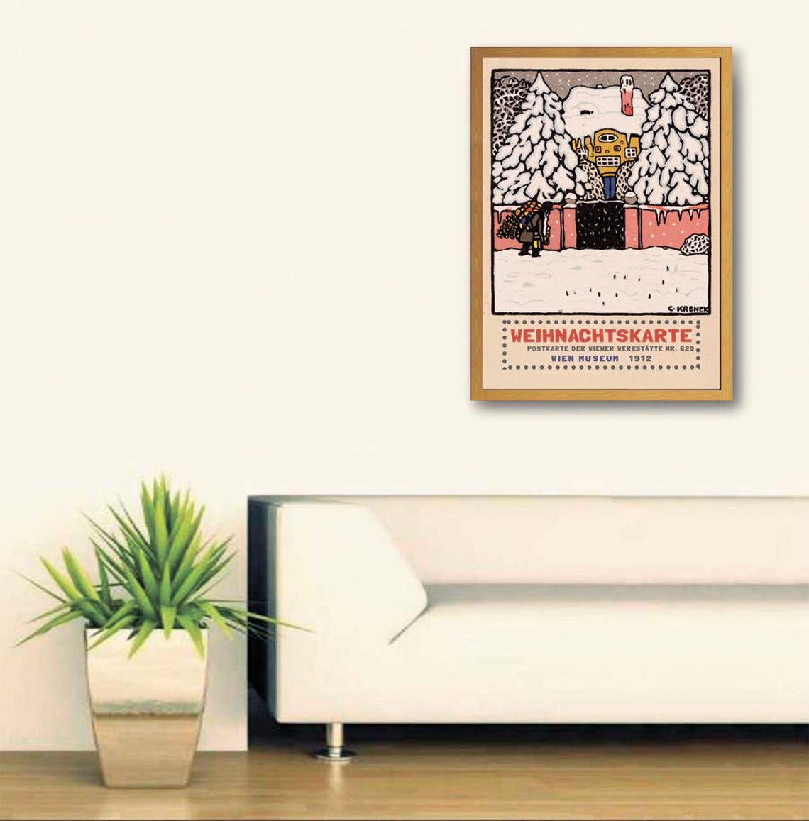 Carl Krenek Weihnachtskarte 1912 Vintage Christmas Card Art Poster - Image 3