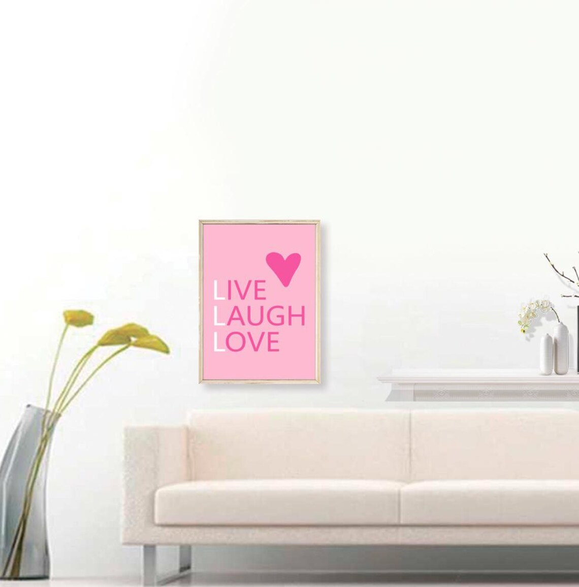 Live Laugh Love Pink Heart Preppy Inspirational Quote Poster - Image 2