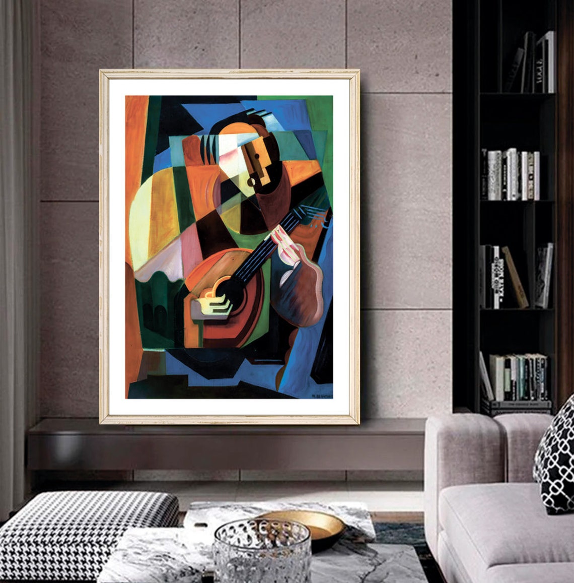 Bold Cubist Guitar Player Abstract Geometric Musician Art Poster - Image 2