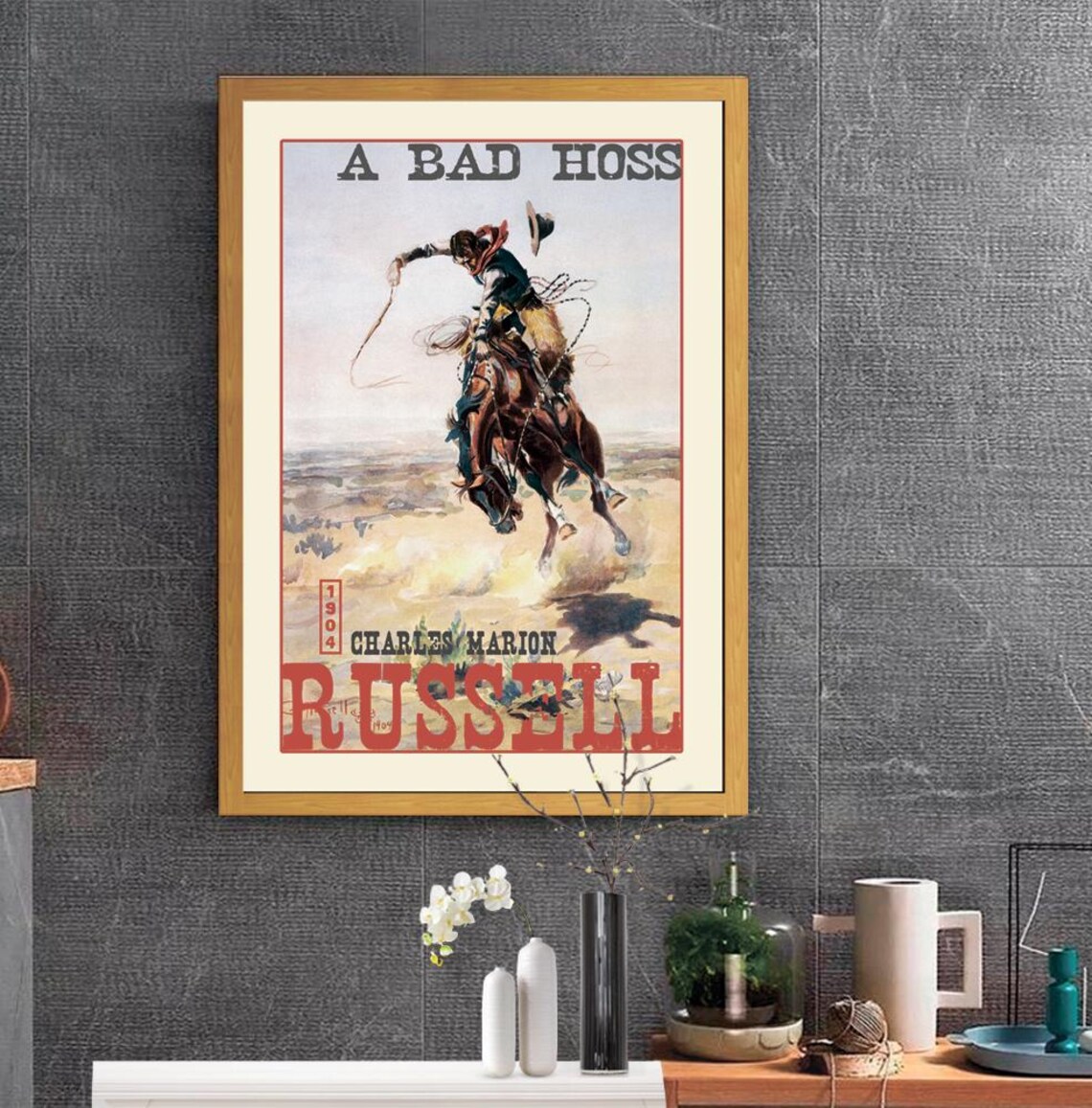 Charles Marion Russell A Bad Hoss 1904 Cowboy Bronc Art Poster - Image 2